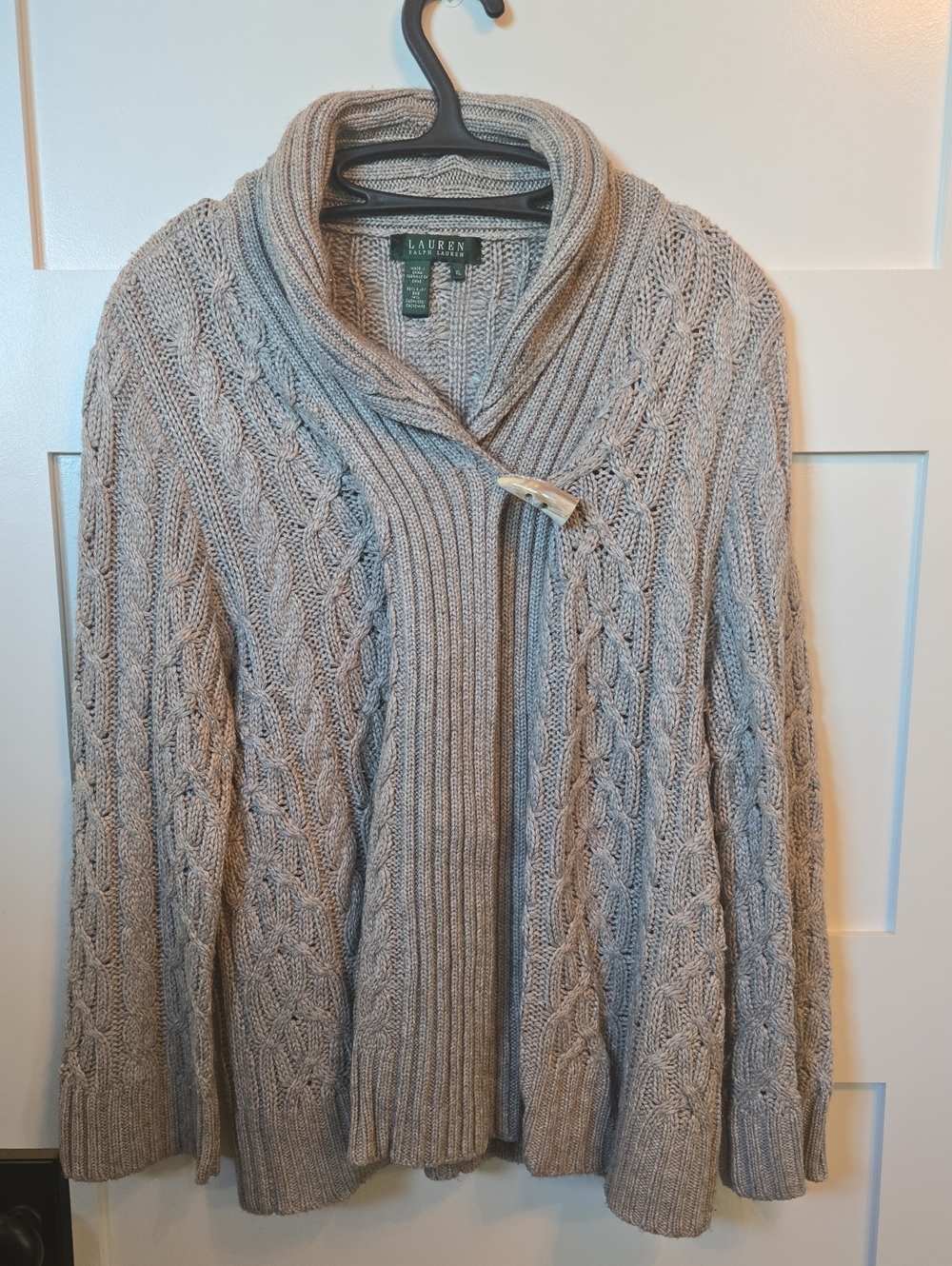 Ralph Lauren Gray Cable-Knit Shawl Collar Cardigan XL Silk Cashmere Blend